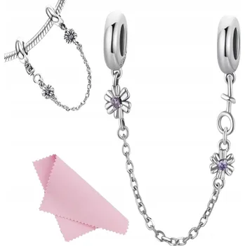 Řetízek Korálky Charms řetízek pojistný zámek SEDMIKRÁSKY stříbrný STŘÍBRO s925