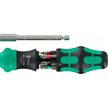 Příslušenství k nářadí Wera Kraftform Kompakt 28 RA 1 (schwarz/grün, 6-teilig, 1/4, mit Ratschenfunktion und Edelstahl-Bithalter)