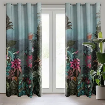 Povlečení Hotový závěs ALINE tmavě zelený / růžový - na průchodkách