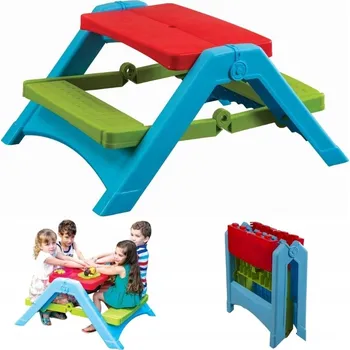 Zahradní stůl VELKÝ ZAHRADNÍ STOLEK PRO DĚTI PIKNIKOVÝ STŮL 2v1 SKLÁDACÍ LAVICE Palplay