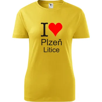 Dámské tričko Žluté dámské tričko I love Plzeň Litice - triko Plzeň Litice - barva žlutá - velikost XL