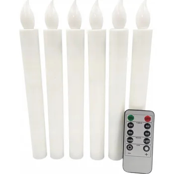 Svíčka LED svíčky s časovačem a dálkovým ovládáním na baterie, sada 6 ks bílé svíčky 22,5 x 2,2 cm