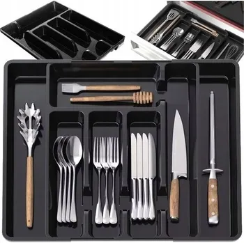 Organizace kuchyně ORGANIZÉR DO ZÁSUVKY NA PŘÍBORY PLASTOVÝ ORGANIZÉR ČERNÝ ROZTAHOVATELNÝ 35-44 cm