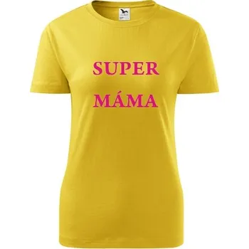 Dámské tričko Žluté dámské tričko Super máma - dárky pro mamku - barva žlutá - velikost XS