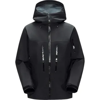 Pánská nepromokavá outdoorová bunda s kapucí Zipové kapsy Nastavitelné manžety Prodyšný materiál Větruodolná bunda na sport a turistiku černá XS