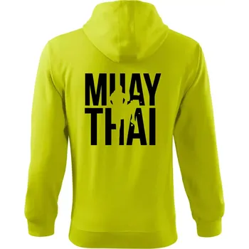 Pánská mikina Nápis Muay Thai - Mikina s kapucí na zip trendy zipper - 2XL ( Limetková )