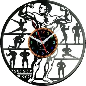 Hodiny Pumping Iron Strongman HODINY NÁSTĚNNÉ DEKORATIVNÍ MODERNÍ VINYLOVÁ DESKA