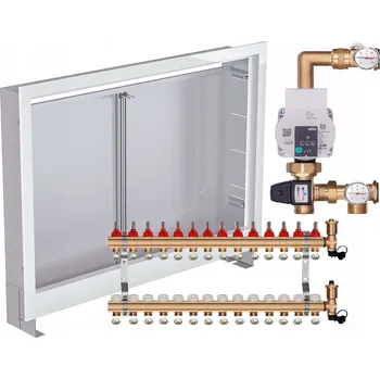 rozdělovač topení Rozdělovač pro podlahové topení 14 okruhů s oběhovým čerpadlem WILO + PEX šroubení + Podomítková skříňka
