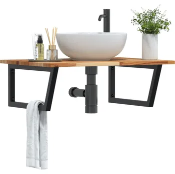 Koupelnový nábytek Deska pod umyvadlo nástěnná ocel a masivní akáciové dřevo