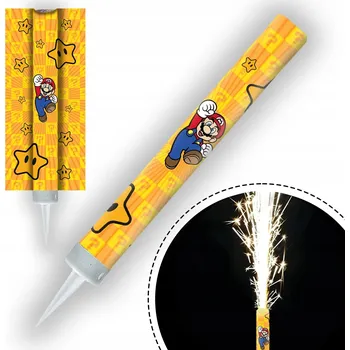 Dortová svíčka DORTOVÁ FONTÁNA MARIO HVĚZDA HRA NAROZENINY RAKETA SVÍČKA NA OSLAVU 12cm