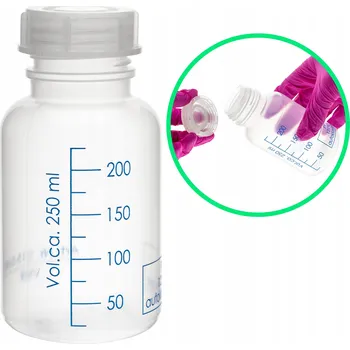 Láhev Plastová láhev z PP s modrou stupnicí a širokým hrdlem, 250 ml