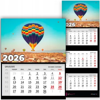 Kalendář Trojdílný kalendář na rok 2026, měsíční, nástěnný, kancelářský - VZORY s balónky