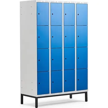 Šatní skříň Boxová šatní skříň CLASSIC, s nohami, 4 sekce, 16 boxů, 1940x1200x550 mm, modré dveře