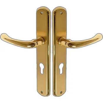 Dveřní kování KLIKA DVEŘNÍ PRO DVEŘE GAJA DLOUHÝ ŠTÍTEK PRO VLOŽKU 90 MOSAZNÁ ODLEVANÁ