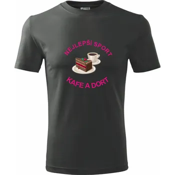 Pánské tričko Grafitové tričko nejlepší sport kafe a dort - barva antracit - velikost XXXL
