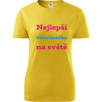 Dámské tričko Žluté dámské tričko nejlepší veterinářka - dárek pro veterinářku - barva žlutá - velikost XS