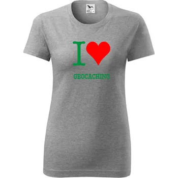 Dámské tričko Šedé dámské tričko I love geocaching - geocaching tričko - barva šedá - velikost XL