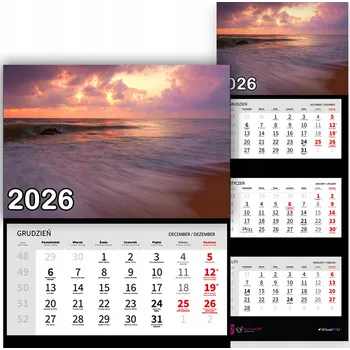 Kalendář Nástěnný Kalendář Trojdílný 2026 MOŘSKÉ VLNY Do Kanceláře Jako Dárek Vzory