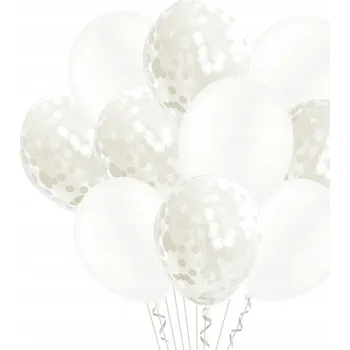 Balónek BALÓNKY BÍLÉ S KONFETAMI SVATBA KŘTINY NAROZENINY HELIUM 20 KS