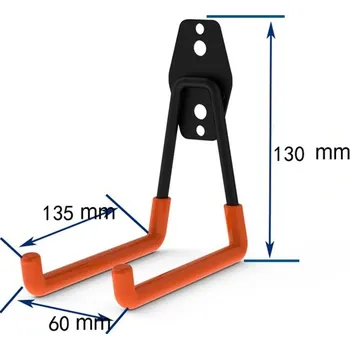 Věšák Kovový nástěnný hák na kolo a nářadí | držák, organizér - MU-1ks-oranžová