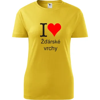 Dámské tričko Žluté dámské tričko I love Žďárské vrchy - suvenýry - upomínkové předměty - barva žlutá - velikost S
