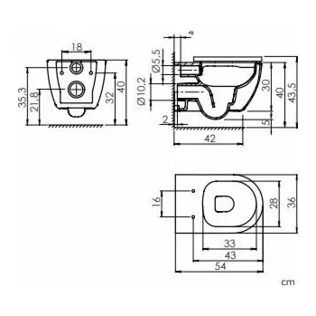Klozet WC závěsné, Masterjero ARC, s víkem 36x40mm
