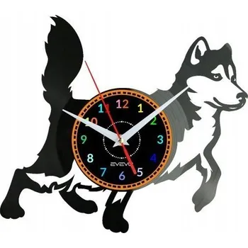 Hodiny PES HUSKY NÁSTĚNNÉ HODINY DEKORATIVNÍ MODERNÍ VINYLOVÁ DESKA VINYL NA ZEĎ