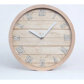 Hodiny Tichá nástěnná dřevěná hodina s dřevěným pozadím, průměr 30 cm