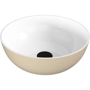 Umyvadlo BANERA ROUND umyvadlo na desku, litý mramor, průměr 39cm, bílá/béžová mat