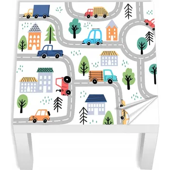 Fototapeta Laminovaná nálepka na STOLEK IKEA 55x55 pro kluka AUTA SILNICE MĚSTO