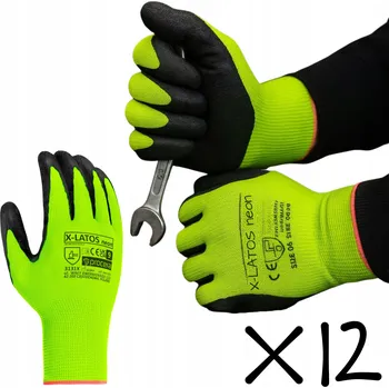 Pracovní rukavice 12x PRACOVNÍ RUKAVICE MÁČENÉ V LATEXU NEON X-LATOS PRECIZNÍ 12 PÁRŮ VELIKOST 11