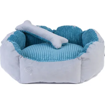 Pelíšek pro psa LAUREN design Pelech Diana VELVET, 55x50cm, petrolejová