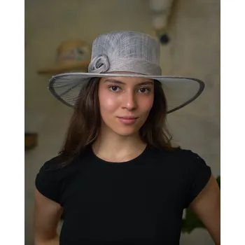Šála SEEBERGER Cloche slavnostní šedý klobouk s ozdobou - ze sisálové slámy Velikost: Unisize (S-XL)