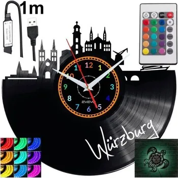 Hodiny Wurzburg Nástěnné Hodiny LED RGB S Dálkovým Ovládáním, Vinylová Deska, Moderní Design