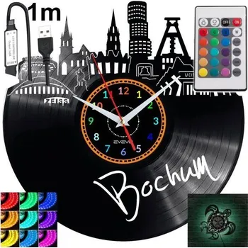 Hodiny Bochum Nástěnné Hodiny s LED RGB Podsvícením na Dálkové Ovládání - Moderní Design Vinylové Desky