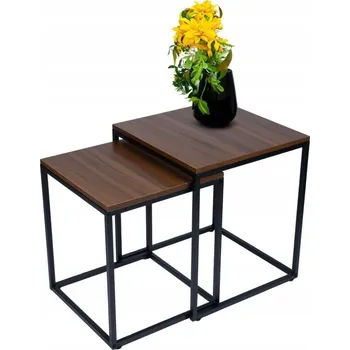 Konferenční stolek Kávové stolky čtvercové sada 2v1 loft konferenční stolek ořech italský