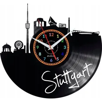 Hodiny STUTTGART HODINY NÁSTĚNNÉ DEKORATIVNÍ MODERNÍ VINYLOVÁ DESKA VINYL JAKO DÁREK