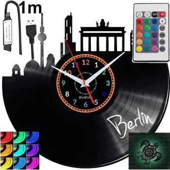 Hodiny Berlin Nástěnné Hodiny LED RGB Podsvícené Na Dálkové Ovládání Vinylová Deska Moderní