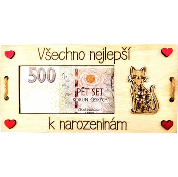 Dekorace z Řečice Dřevěná dárková karta na bankovku "kočka"♥️