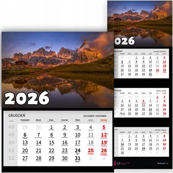Kalendář Třídílný kalendář s krajinami – kouzelné výhledy, rok 2026, RŮZNÉ VZORY