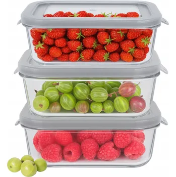 Dóza na potraviny 3 x SKLENĚNÁ HERMETICKÁ NÁDOBA NA POTRAVINY / OBĚDOVÝ BOX 370 ml