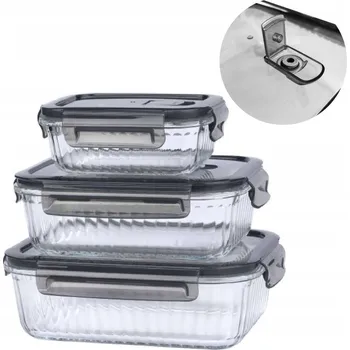 Dóza na potraviny OBĚDOVÝ BOX SKLENĚNÝ ŽÁRUVZDORNÝ VZDUCHOTĚSNÝ SADA 3KS