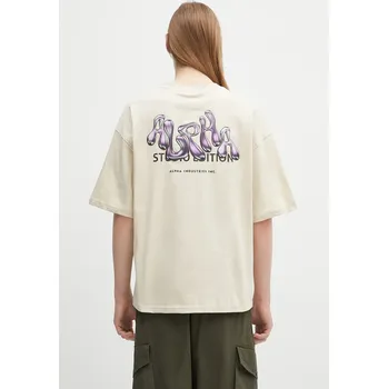 Pánská móda Bavlněné tričko Alpha Industries Studio Edition BP T béžová barva, s aplikací, 156553, XXL, 01X