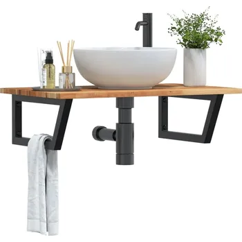 Koupelnový nábytek vidaXL Deska pod umyvadlo nástěnná ocel a masivní akáciové dřevo [3302830] Barva: tmavě hnědá a černá