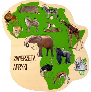 Dřevěná hračka Zvířata Afriky, dřevěné puzzle se zvířátky, dřevěné kontinenty