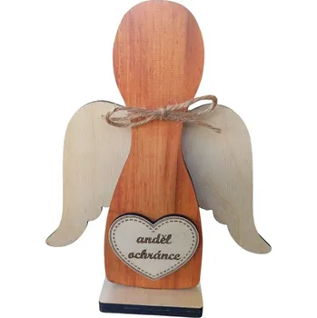 Dekorace z Řečice Dřevěný anděl ochránce 15cm odstín teak