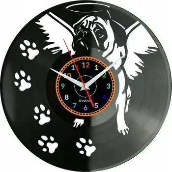 Hodiny Nástěnné hodiny s motivem psa Mopse - vinylová deska, moderní dekorace