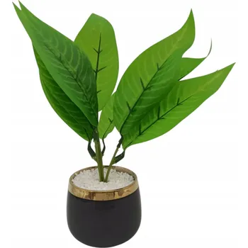 umělá květina UMĚLÁ ZELENÁ ROSTLINA V ČERNÉM ZLATÉM KVĚTINÁČI GLAMOUR 30 CM