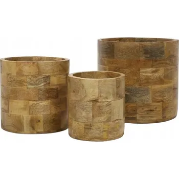 Obraz OBALY NA KVĚTINÁČE Z MANGOVÉHO DŘEVA SADA 3 KUSŮ HNĚDÉ JEDINEČNÝ VZOR