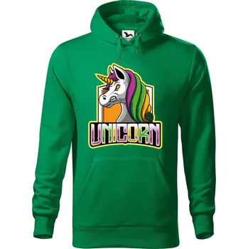 Pánská mikina Pánská mikina s potiskem Naštvaný jednorožec Velikost (muž): XL, Vyberte barvu: Středně zelená